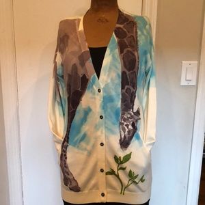 Long cream Cardigan with giraffe scene